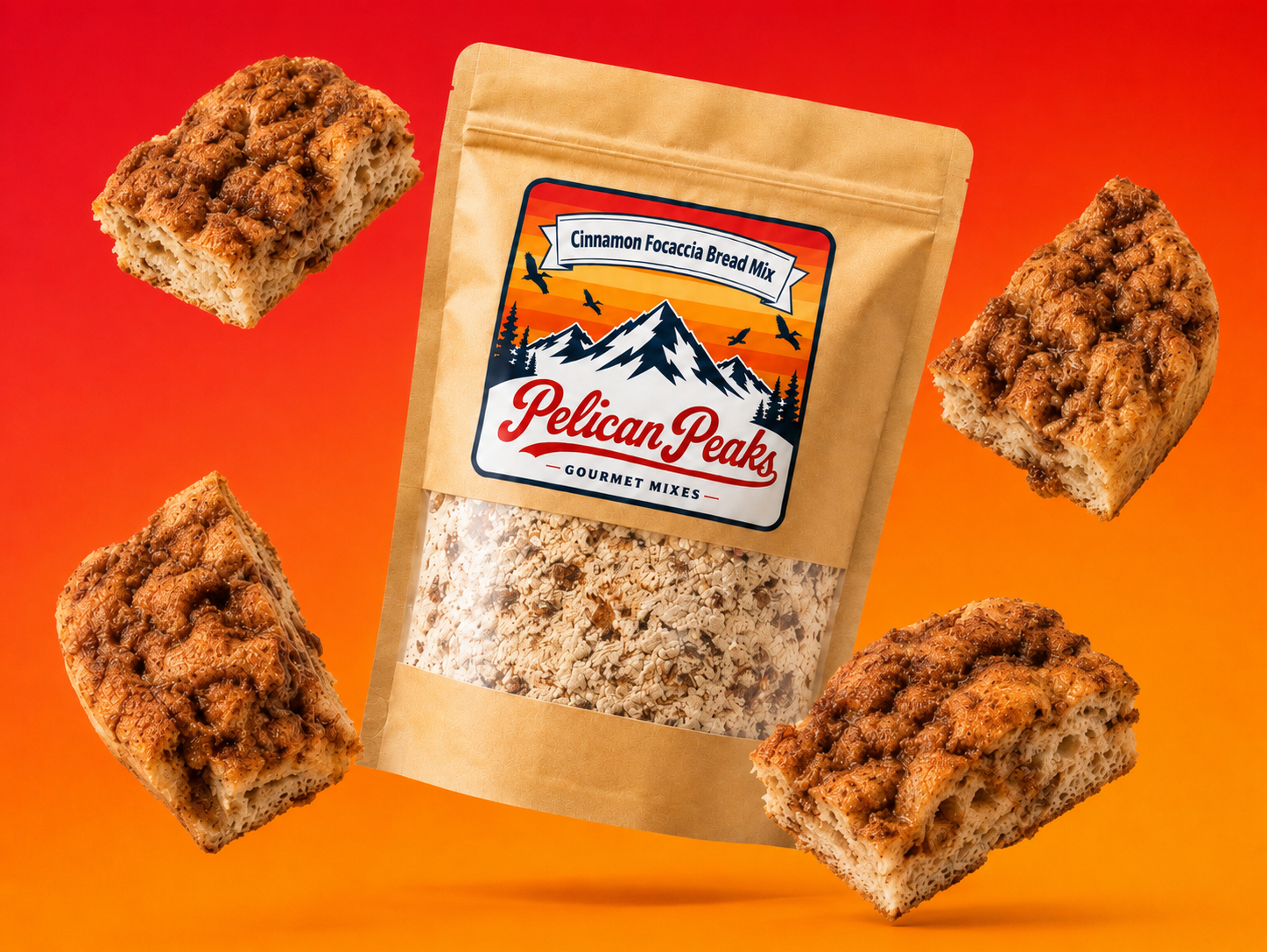 Cinnamon Focaccia Bread Mix package with cinnamon focaccia