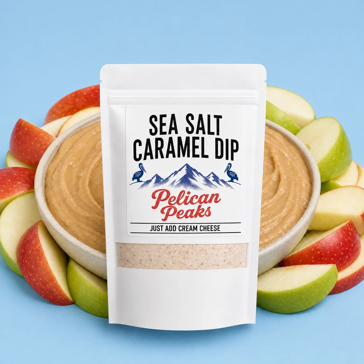 Sea Salt Caramel Dip Mix with apples and sweet cream cheese dip