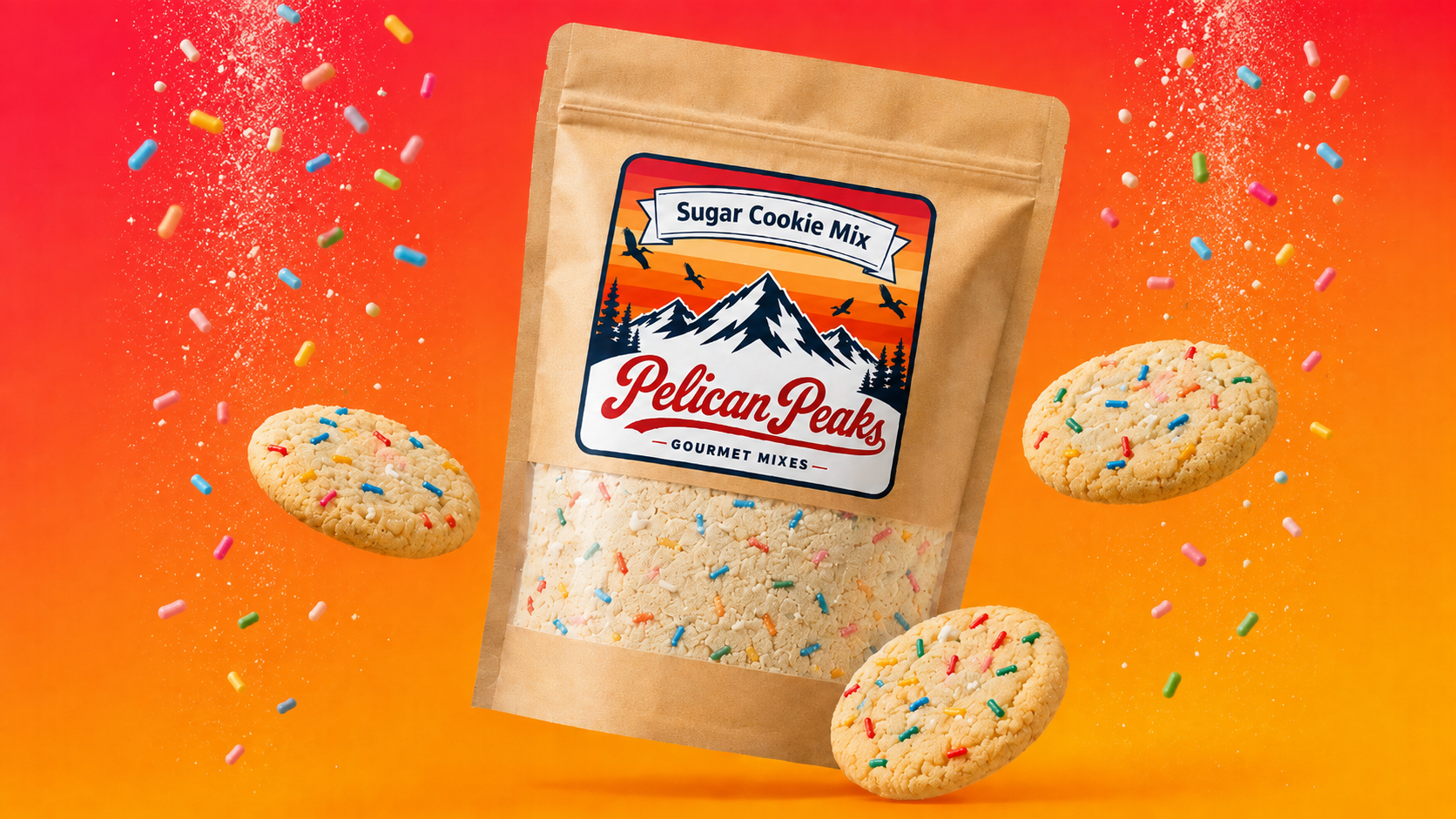 Sugar Cookie Mix package with finished sugar cookies