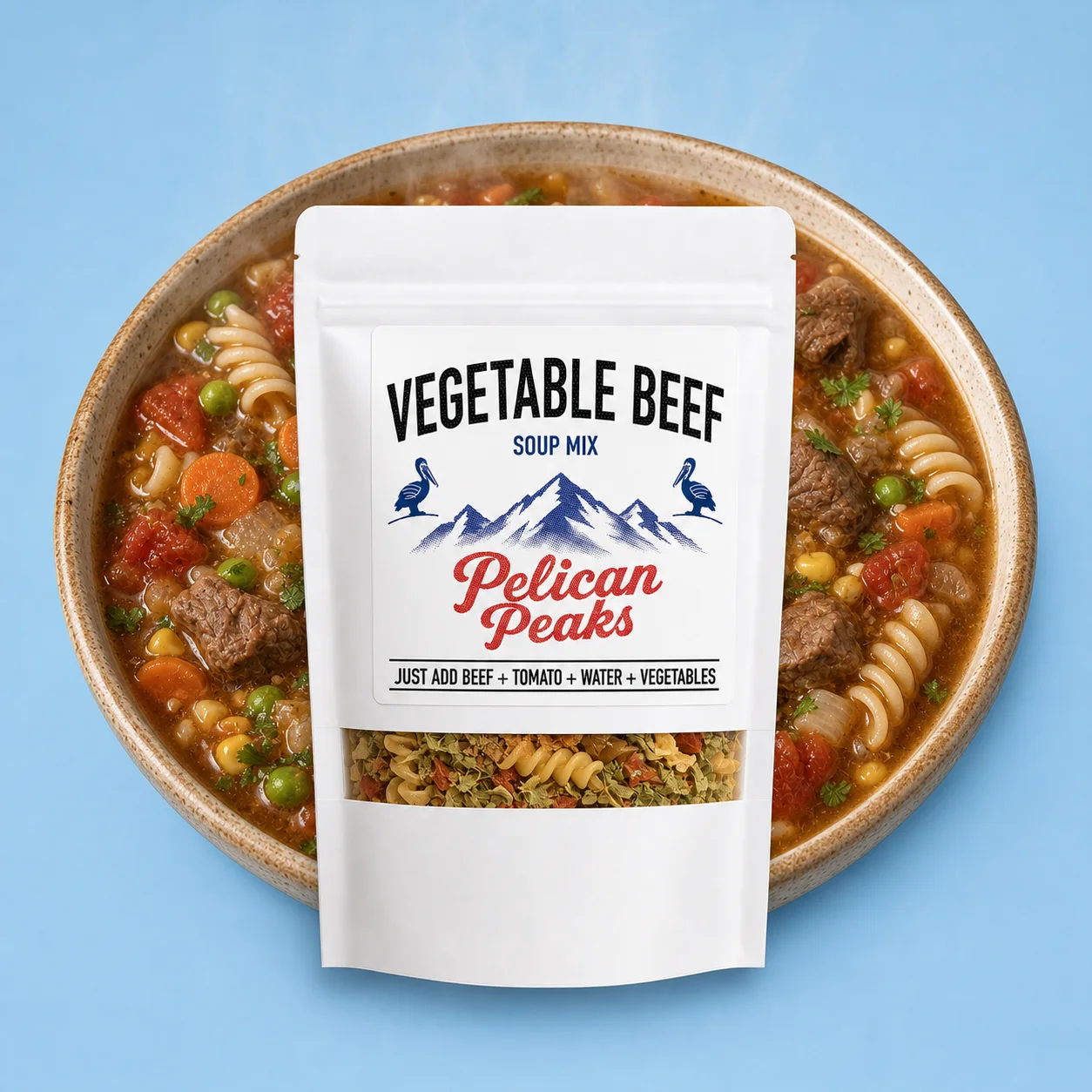 Vegetable Beef Soup Mix with a warm bowl of soup